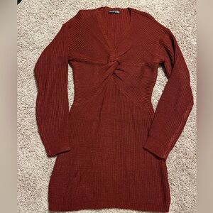 Stunning burnt orange tied front knit dress